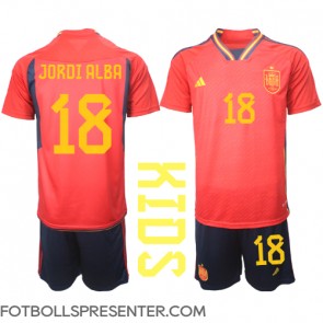 Spanien Jordi Alba #18 Hemmatröja Barn VM 2022 Kortärmad (+ korta byxor)